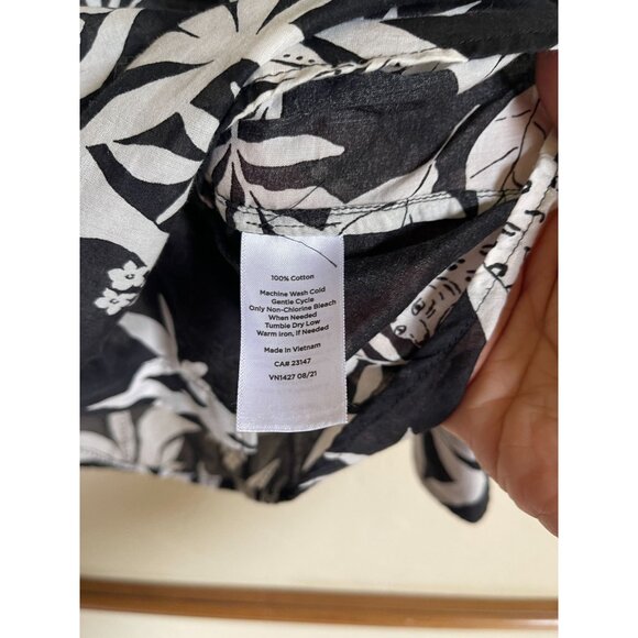 Talbots Black White Large Petite Collared Shirt Button Front Tropical Jungle Big - Picture 7 of 7
